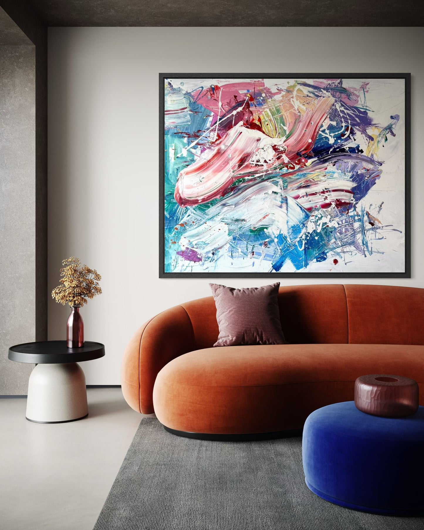 Abstraktes Leinwandbild, handbemalt in Mehrfarben – EXPLOSIVE CALM (horizontal)