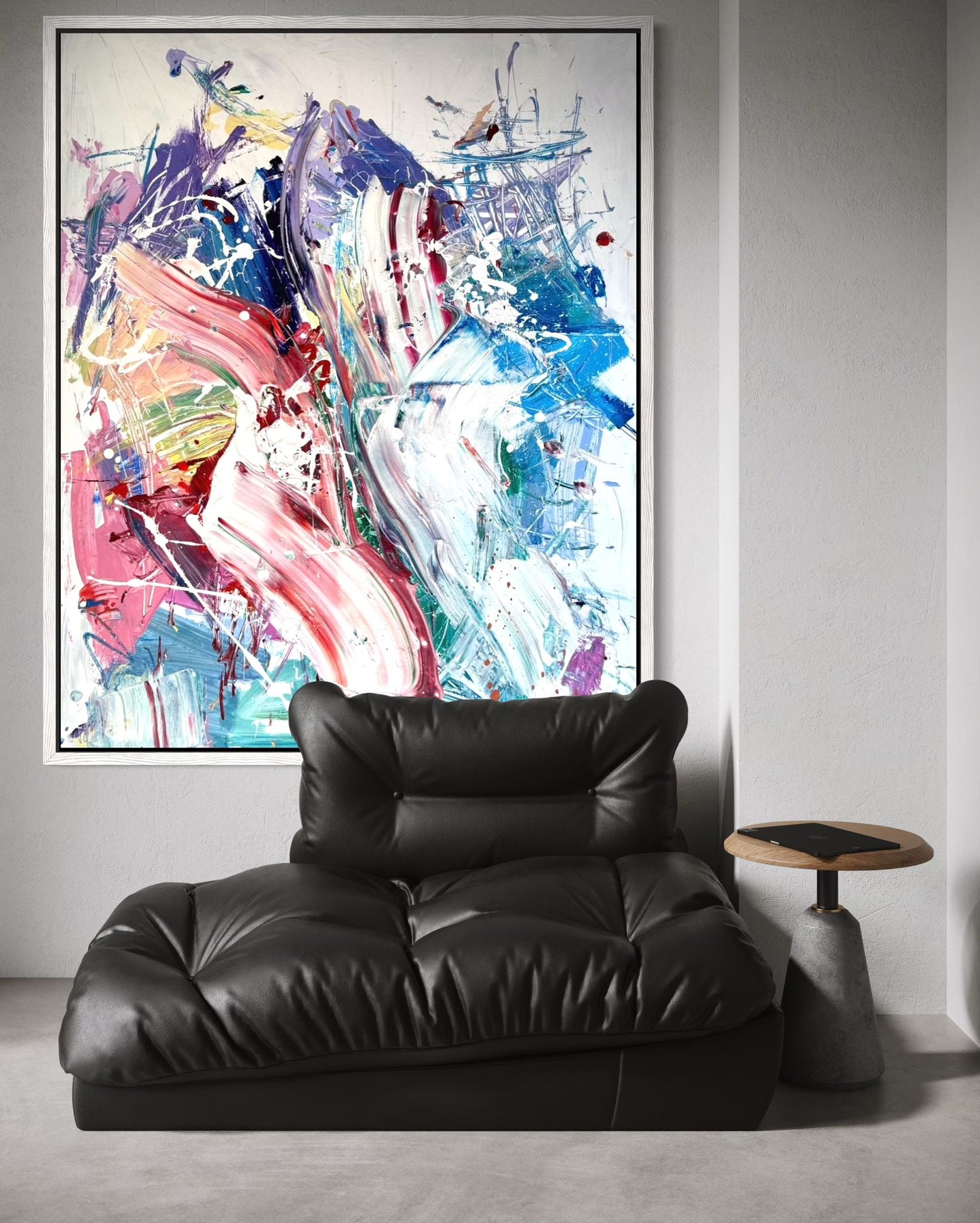 Abstract canvas painting in multicolor – EXPLOSIVE CALM (vertical)