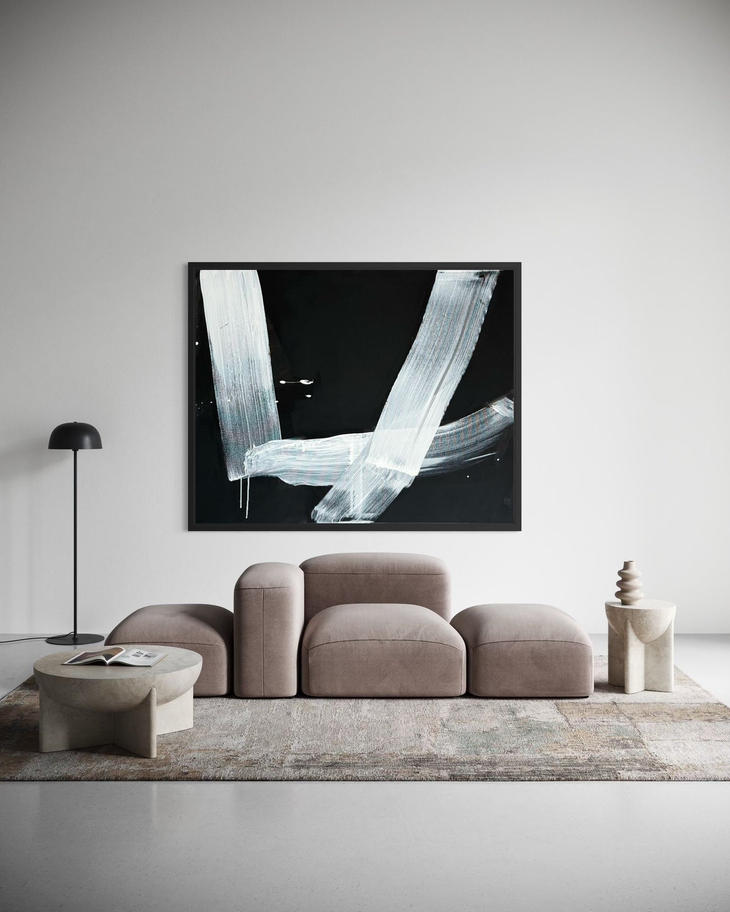 Canvas print, abstract in black and white – SILENT MOTION (horizontal)
