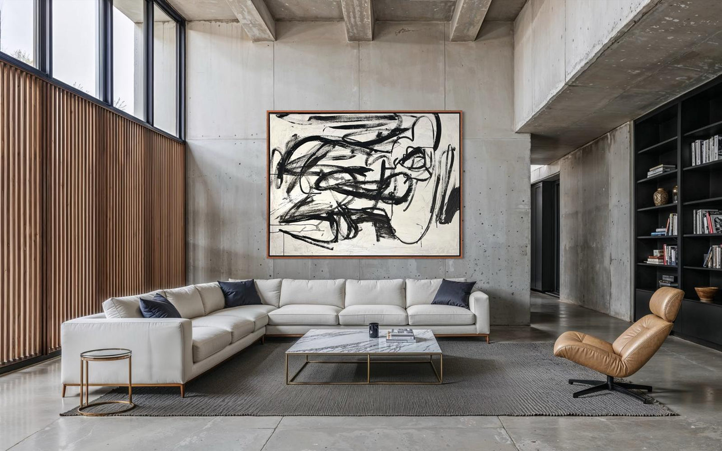 Obraz abstrakcyjny na płótnie w kolorze biało-czarnym - HIDDEN FIGURE (poziom)