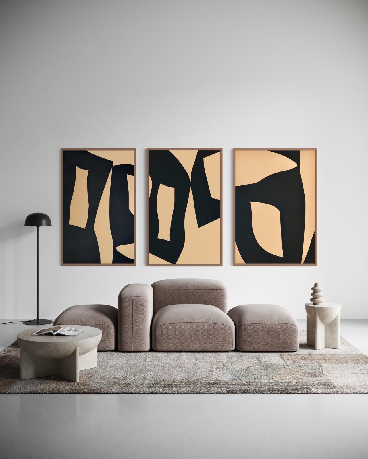 Obraz abstrakcyjny na płótnie w kolorze czarno-karmelowym - DIALOGUE