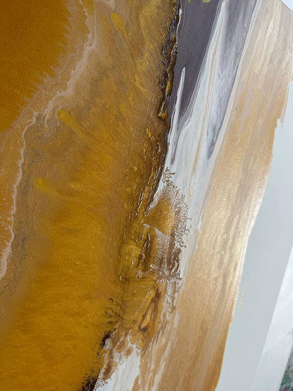 Abstraktes Gemälde auf Leinwand in Beige-, Gold- und Dunkelbrauntönen