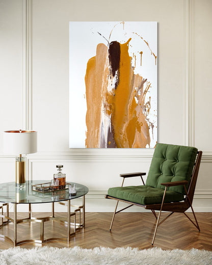 Abstraktes Gemälde auf Leinwand in Beige-, Gold- und Dunkelbrauntönen