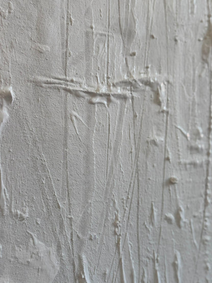 Abstraktes Gemälde auf Leinwand, gemalt in Weißtönen