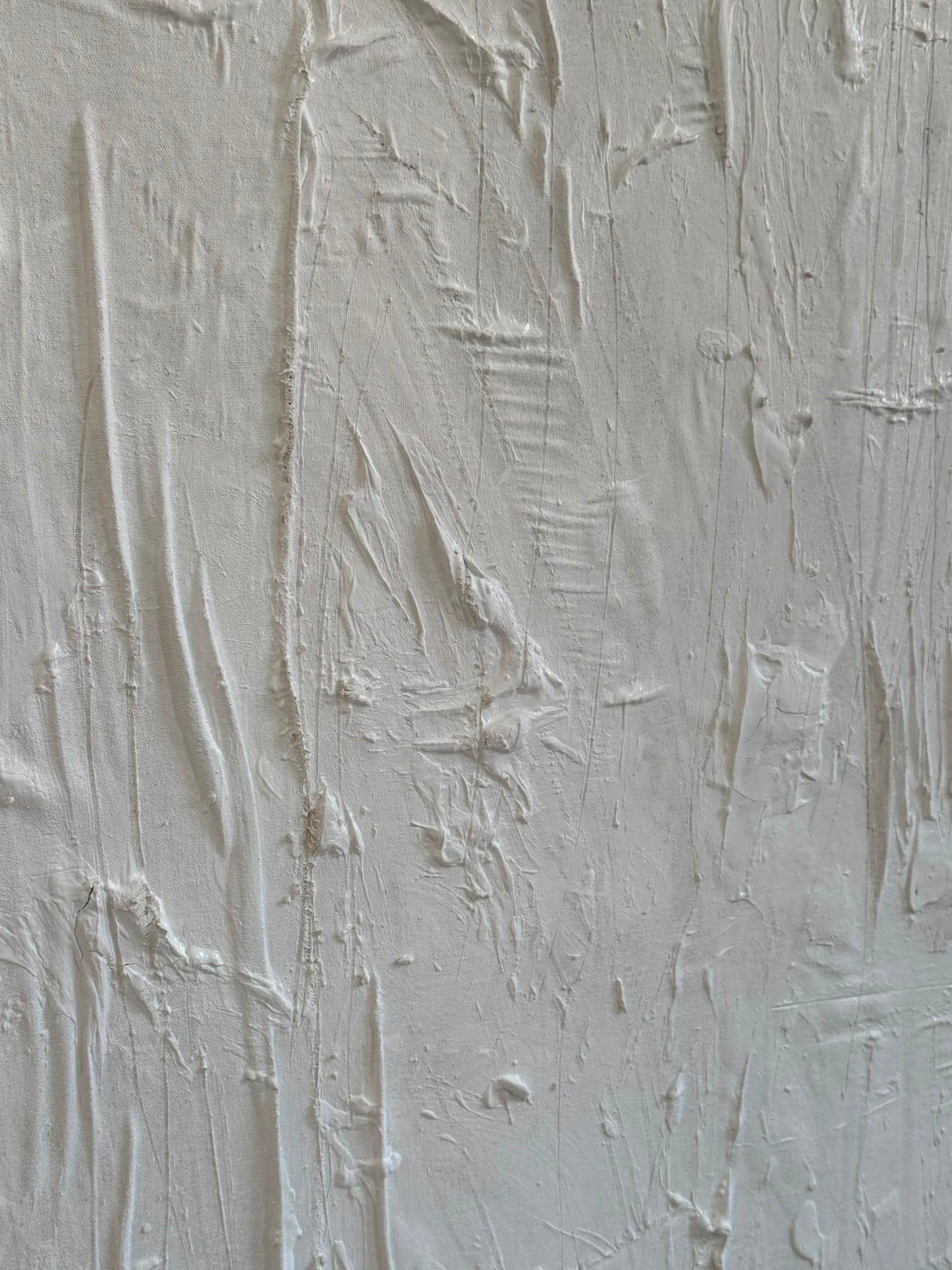 Abstraktes Gemälde auf Leinwand, gemalt in Weißtönen