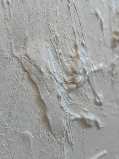 Abstraktes Gemälde auf Leinwand, gemalt in Weißtönen