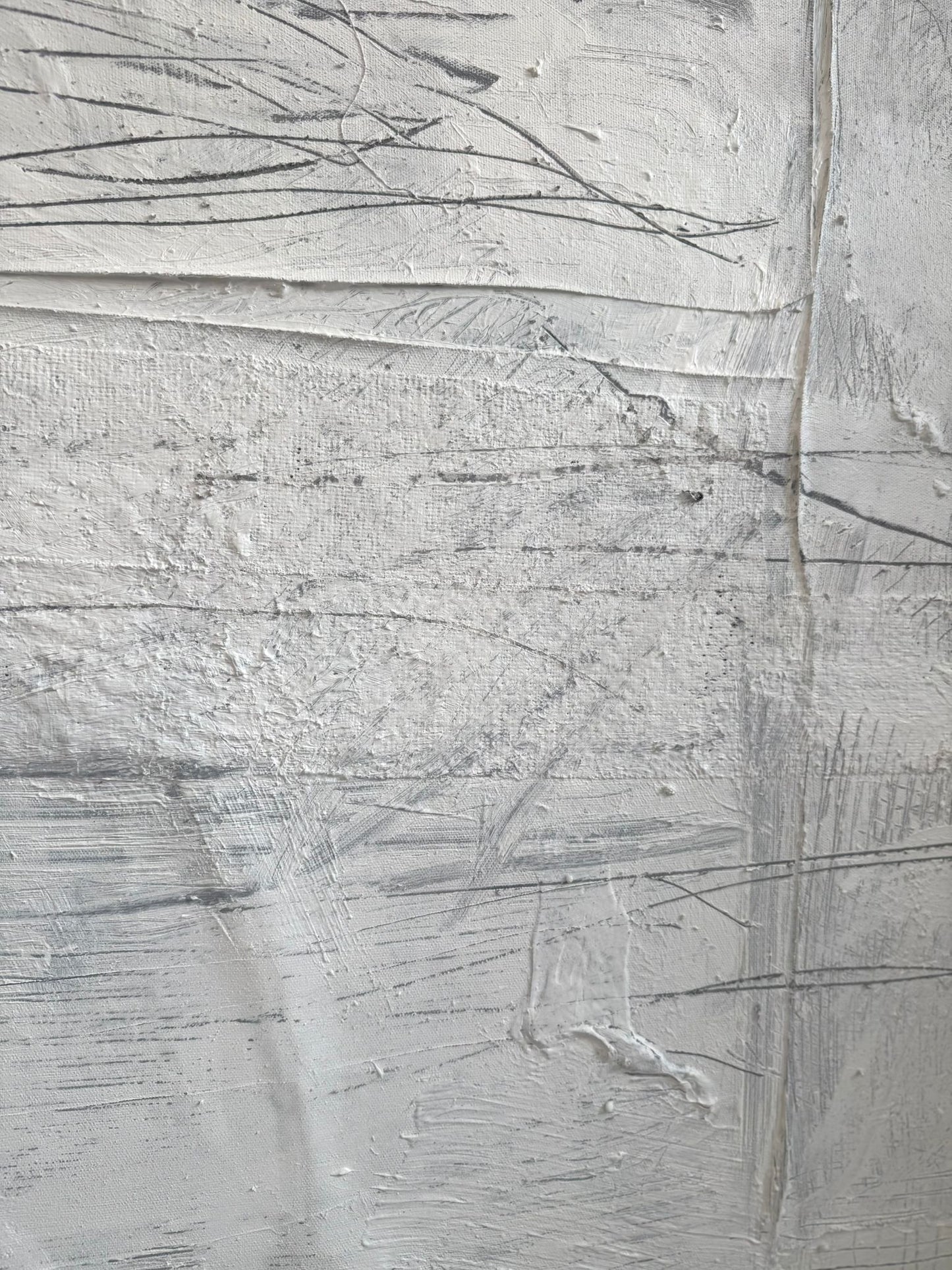 Abstraktes Gemälde auf Leinwand, gemalt in Weißtönen