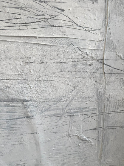 Abstraktes Gemälde auf Leinwand, gemalt in Weißtönen