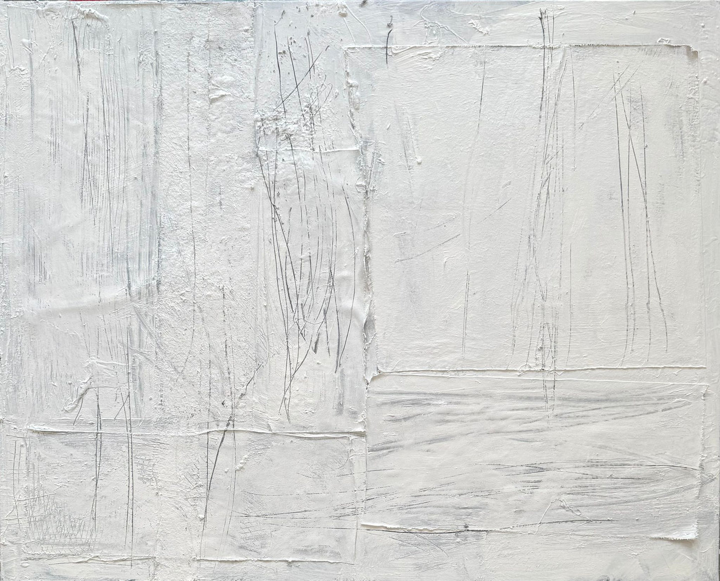 Abstraktes Gemälde auf Leinwand, gemalt in Weißtönen