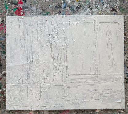 Abstraktes Gemälde auf Leinwand, gemalt in Weißtönen