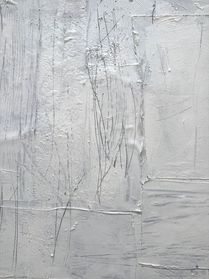 Abstraktes Gemälde auf Leinwand, gemalt in Weißtönen