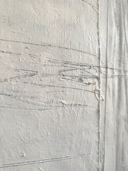 Abstraktes Gemälde auf Leinwand, gemalt in Weißtönen