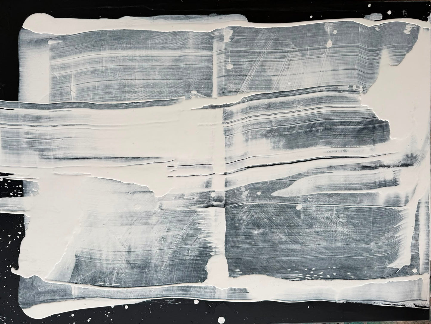 Abstract painting on canvas in shades of black and white