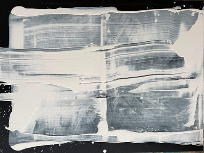 Abstract painting on canvas in shades of black and white
