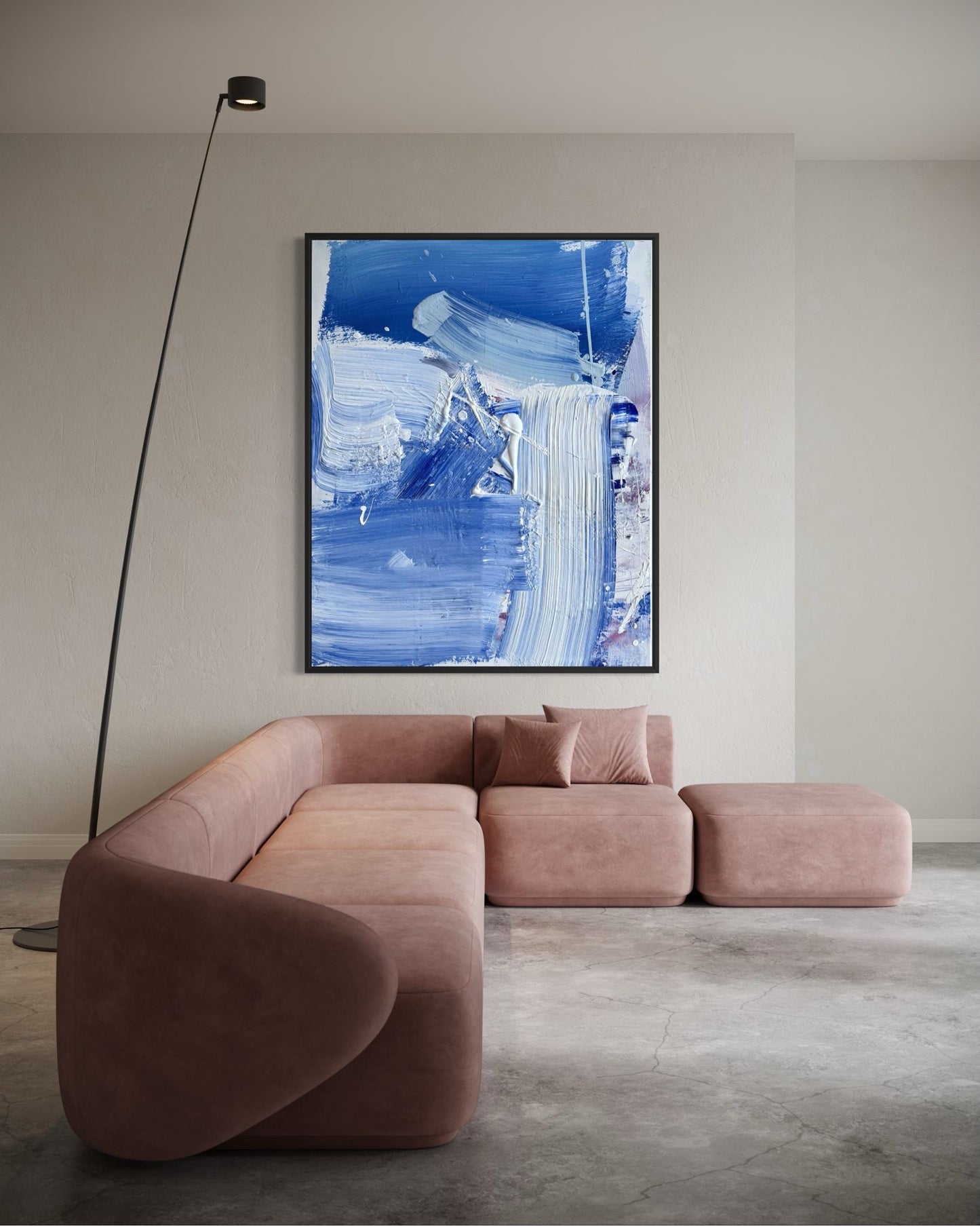 Abstraktes Gemälde auf Leinwand in Blautönen