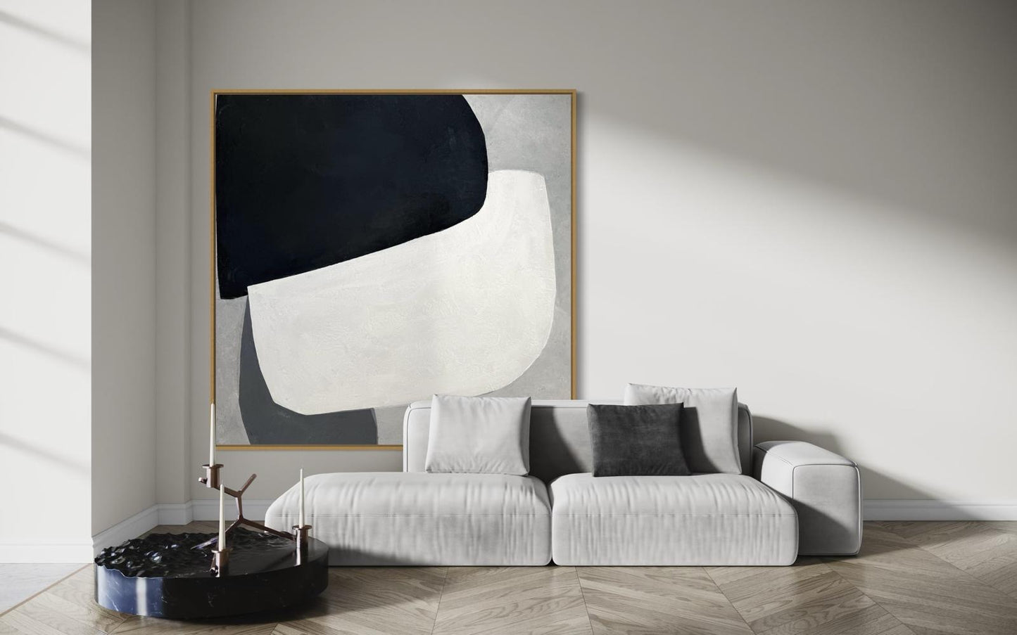 Obraz abstrakcyjny na płótnie w kolorze biało-czarno-szarym - BALANCE OF FORMS