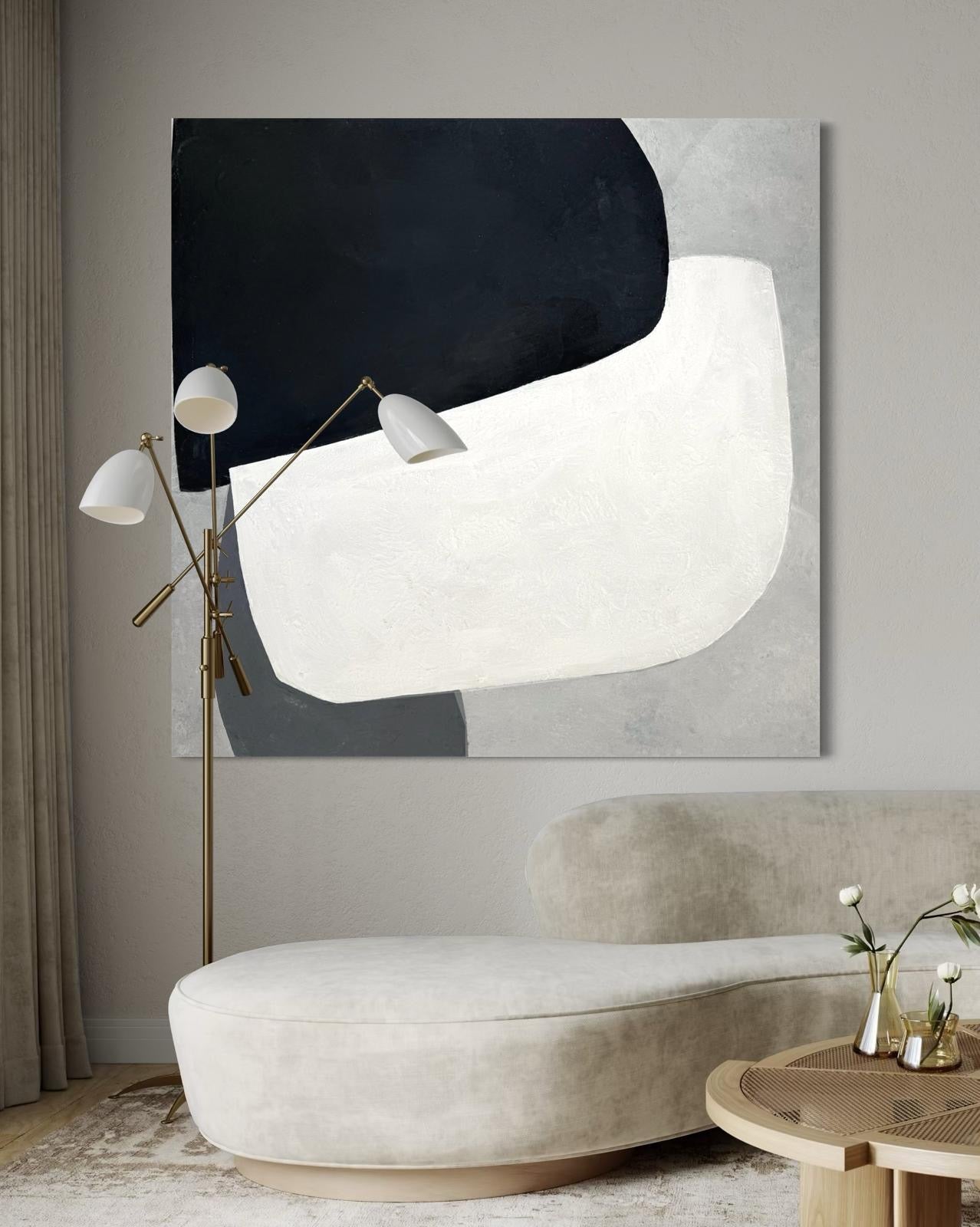 Obraz abstrakcyjny na płótnie w kolorze biało-czarno-szarym - BALANCE OF FORMS