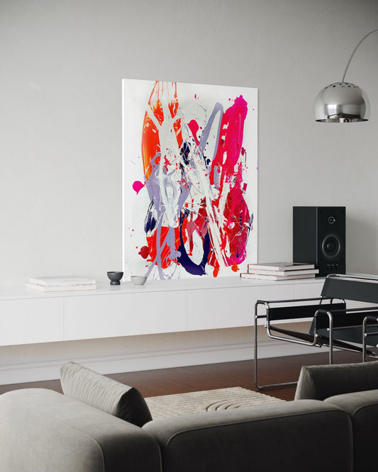 Abstract canvas print, hand-painted multi-colored – BLOOM (vertical)