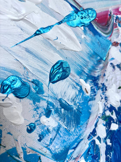 Abstraktes Leinwandbild, handbemalt in Mehrfarben – EXPLOSIVE CALM (horizontal)