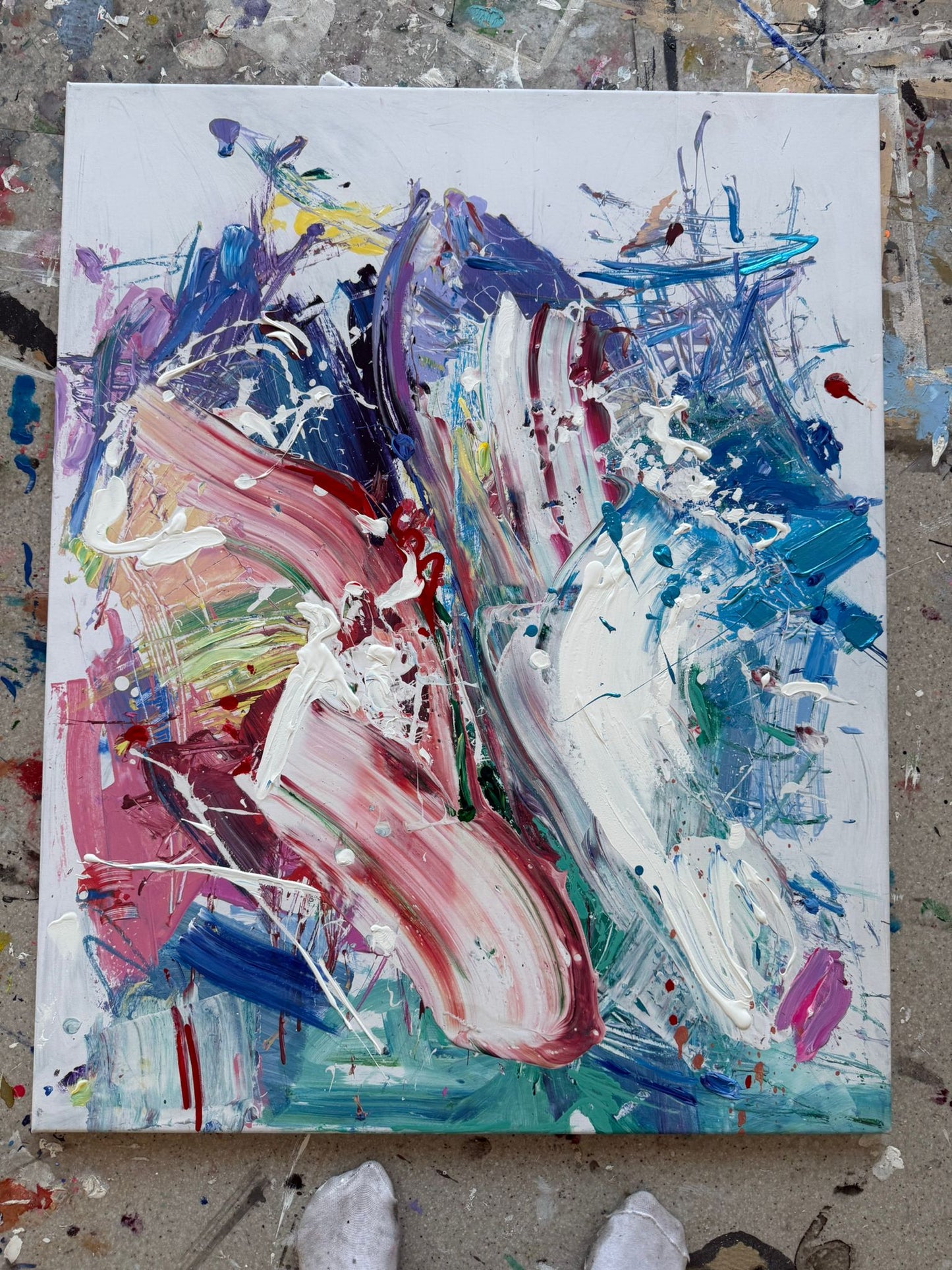 Abstraktes Leinwandbild, handbemalt in Mehrfarben – EXPLOSIVE CALM (horizontal)