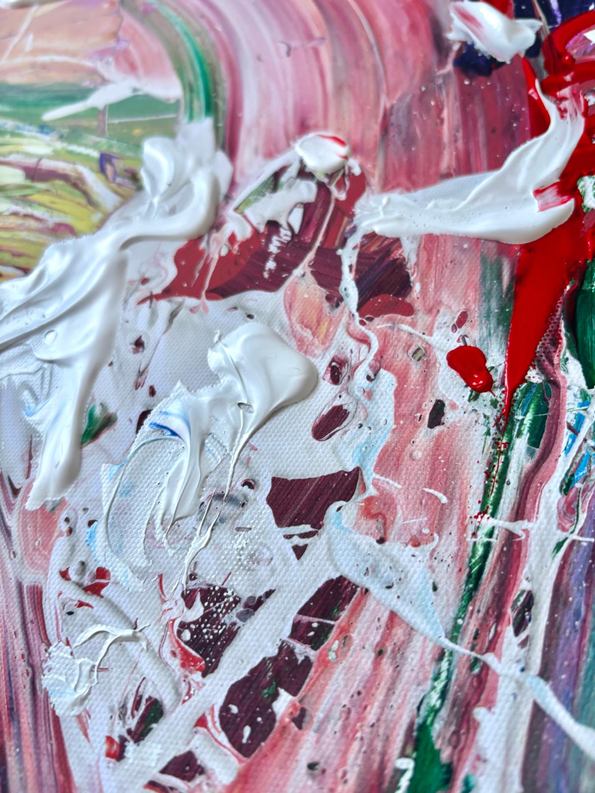 Abstraktes Leinwandbild, handbemalt in Mehrfarben – EXPLOSIVE CALM (horizontal)