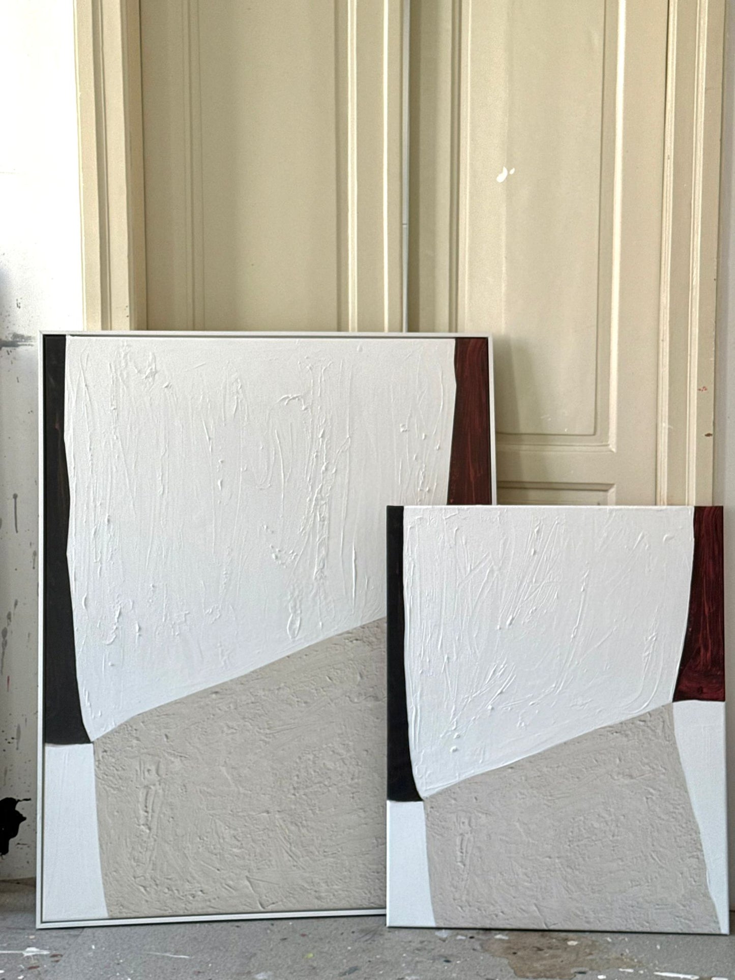 Abstract canvas print, hand-painted – HARMONY IN CONTRAST - shades of beige, white, brown and black