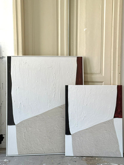Abstract canvas print, hand-painted – HARMONY IN CONTRAST - shades of beige, white, brown and black