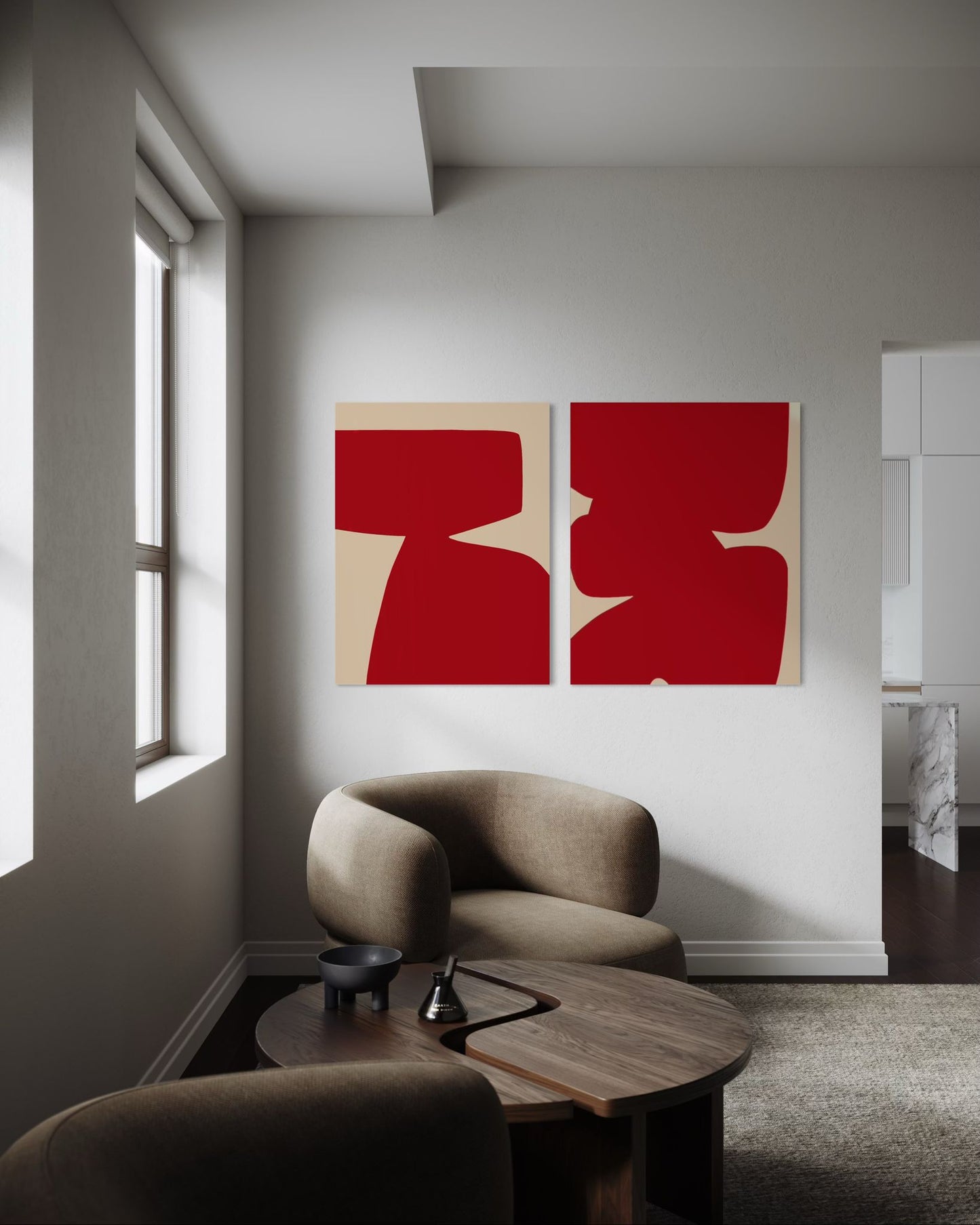 Obraz abstrakcyjny na płótnie w odcieniach czerwieni - RED SHAPE II