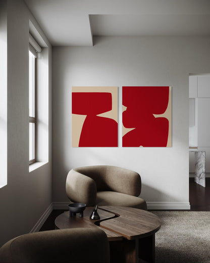 Obraz abstrakcyjny na płótnie w odcieniach czerwieni - RED SHAPE II