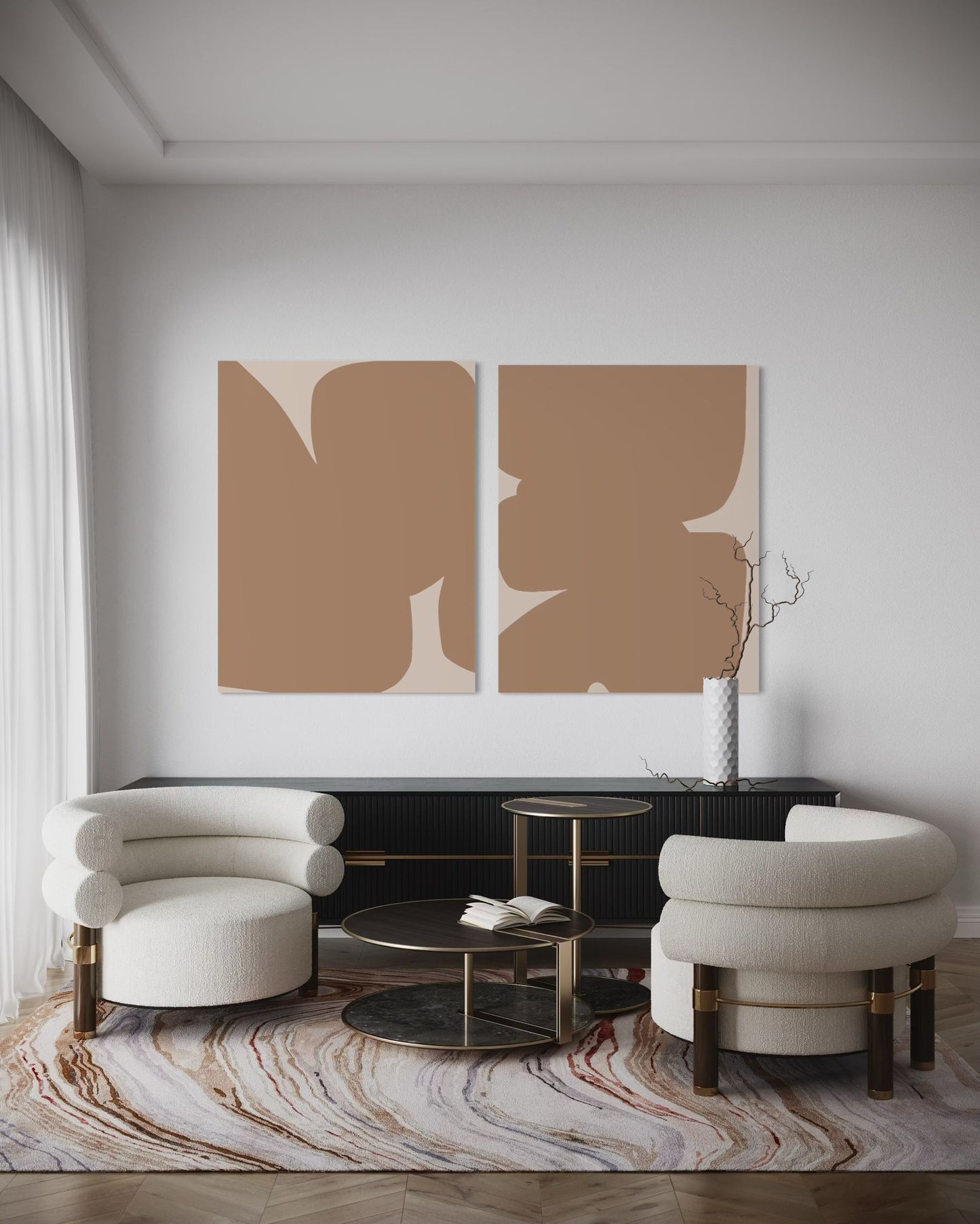 Obraz abstrakcyjny na płótnie w odcieniach piaskowych - SAND SHAPE III