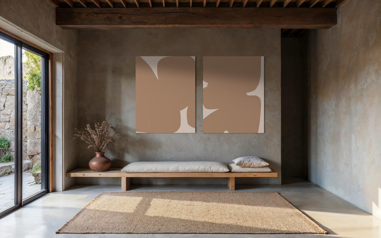 Obraz abstrakcyjny na płótnie w odcieniach piaskowych - SAND SHAPE II