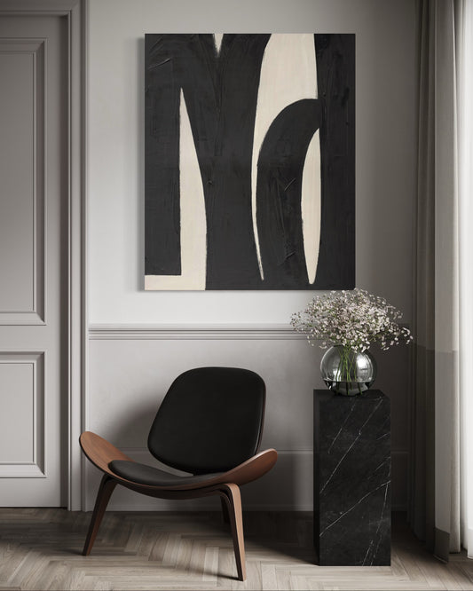 Obraz abstrakcyjny na płótnie o minimalistycznym charakterze czarno-biały - MONOCHROME ELEGANCE 3