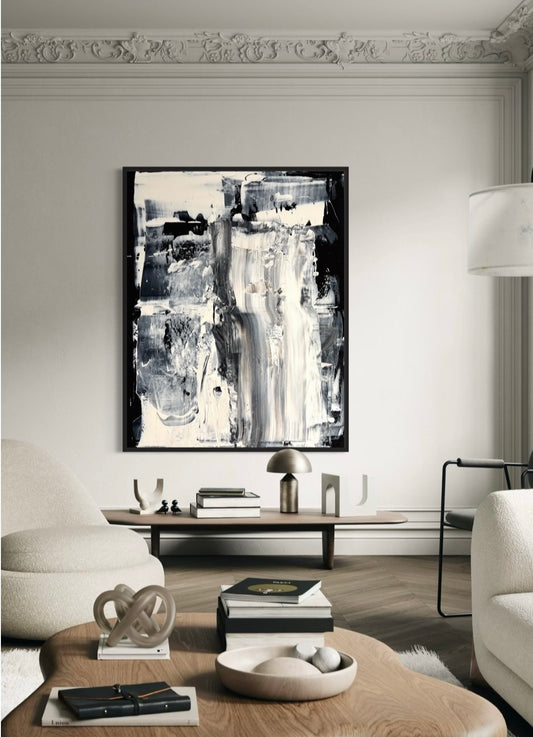 Abstrakter Leinwanddruck in Schwarz-Weiß-Tönen – ROW HARMONY