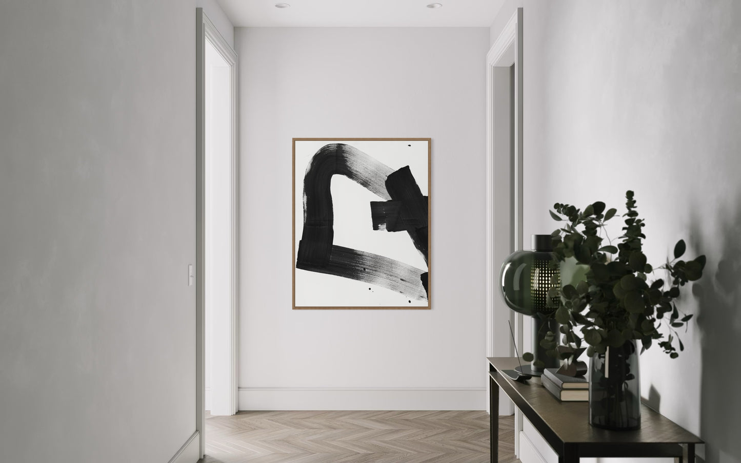 Obraz abstrakcyjny na płótnie w kolorze biało-czarnym - TRACE