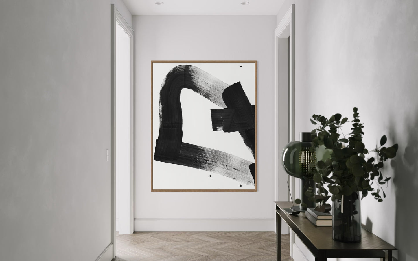 Obraz abstrakcyjny na płótnie w kolorze biało-czarnym - TRACE