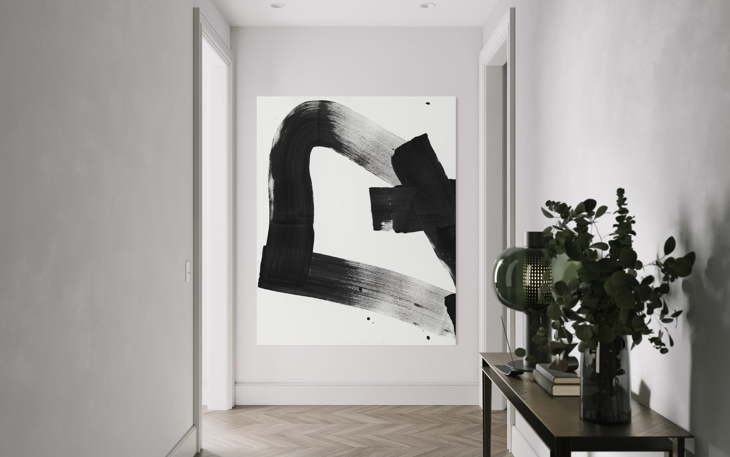 Obraz abstrakcyjny na płótnie w kolorze biało-czarnym - TRACE