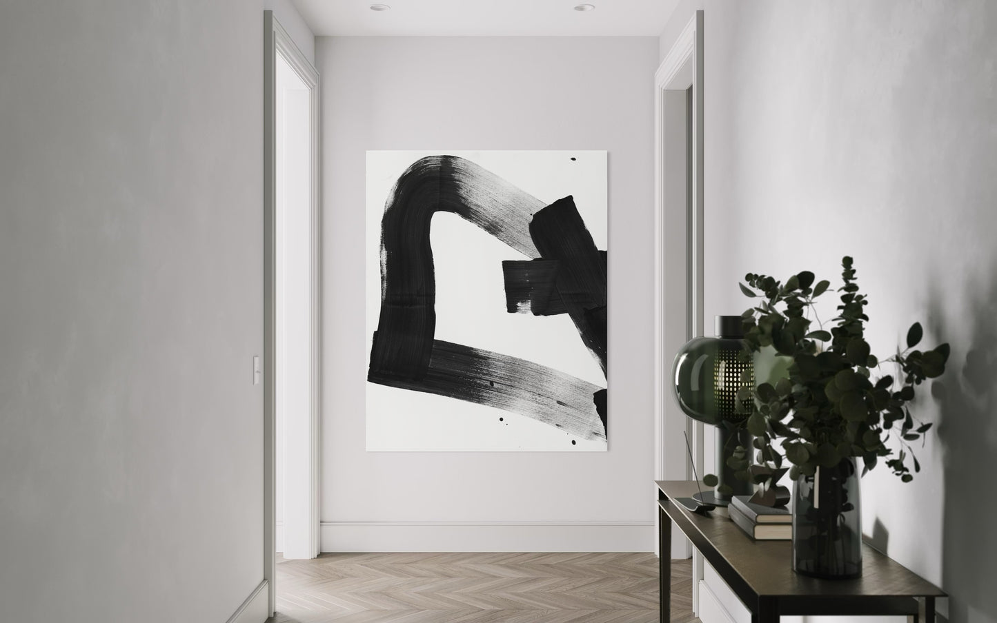 Obraz abstrakcyjny na płótnie w kolorze biało-czarnym - TRACE