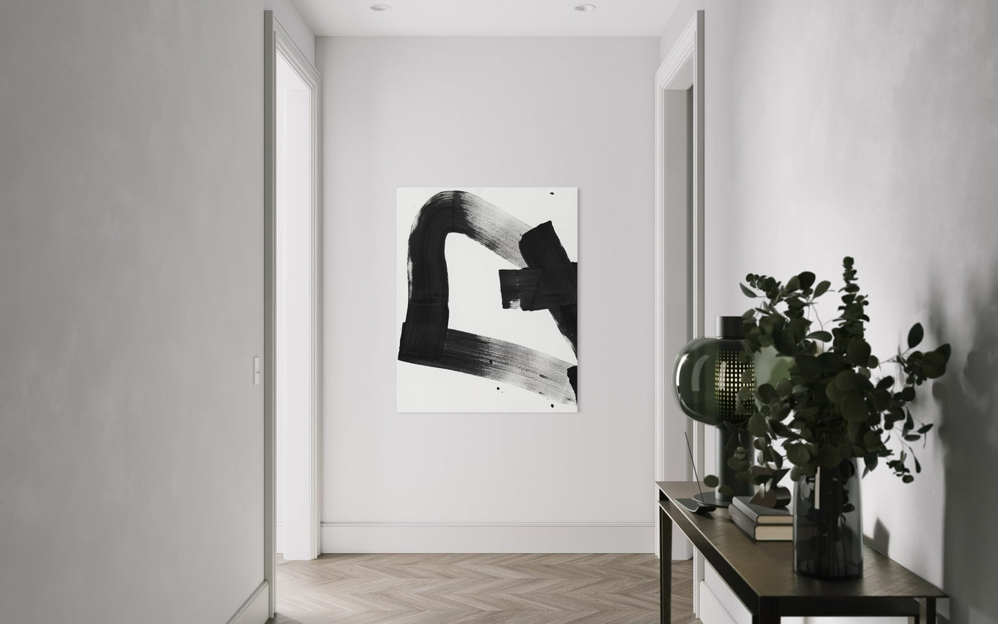 Obraz abstrakcyjny na płótnie w kolorze biało-czarnym - TRACE