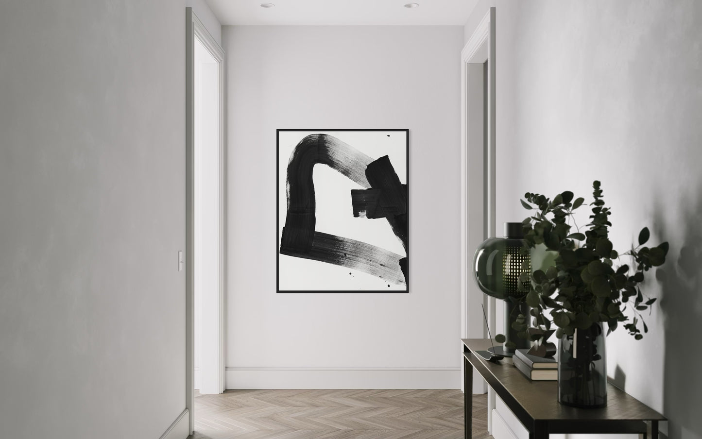 Obraz abstrakcyjny na płótnie w kolorze biało-czarnym - TRACE