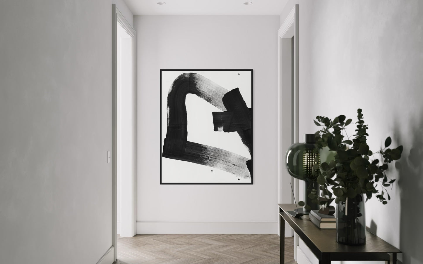 Obraz abstrakcyjny na płótnie w kolorze biało-czarnym - TRACE