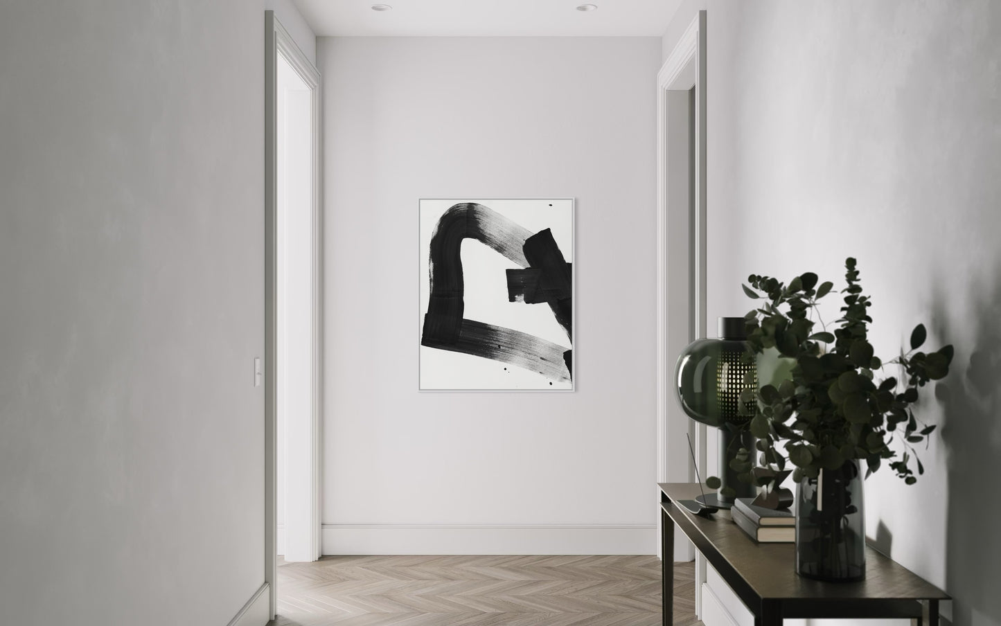 Obraz abstrakcyjny na płótnie w kolorze biało-czarnym - TRACE