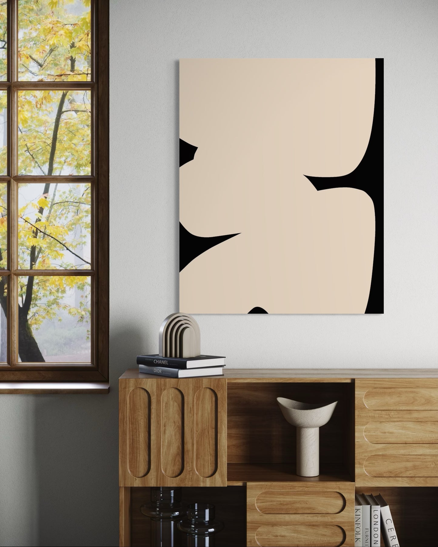 Abstract canvas print in white an black – WHITE SHAPE II