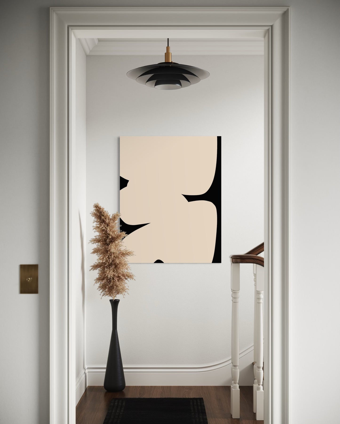 Abstract canvas print in white an black – WHITE SHAPE II