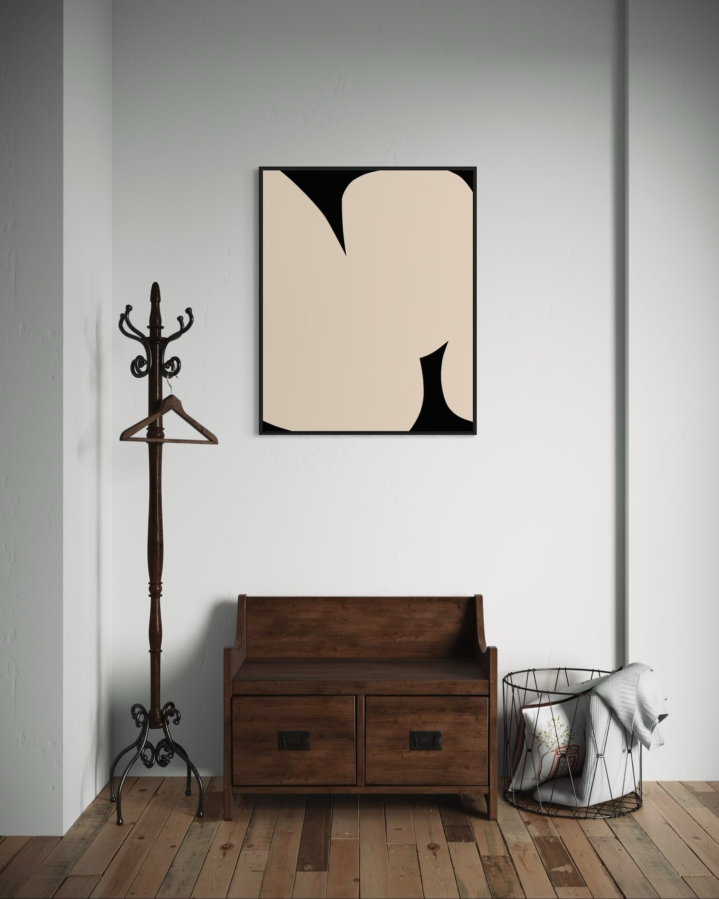 Abstraktes Leinwandbild in Weiß und Schwarz – WHITE SHAPE III