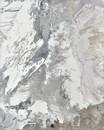 Abstract canvas print, hand-painted in shades of grey – RAW BALANCE (vertical)
