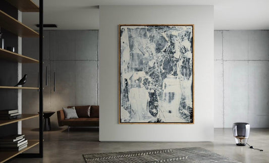 Abstract canvas print, hand-painted in black and white – MOOD (vertical)