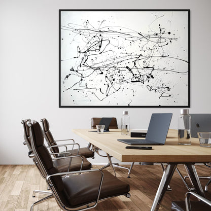 Abstract canvas painting in black and white – BLACK RHYTHM