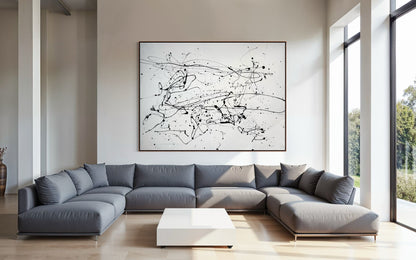 Abstract canvas painting in black and white – BLACK RHYTHM