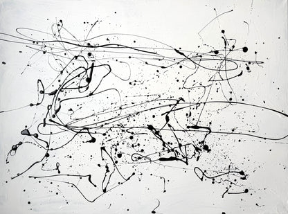 Abstract canvas painting in black and white – BLACK RHYTHM