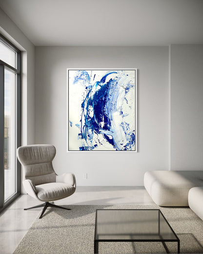 Canvas print, abstract in white and blue – OCEAN (vertical)